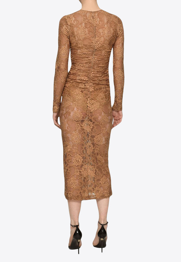 Dolce 
Gabbana Sleeved Midi Dress Brown F6DBAT FLUBV M3041