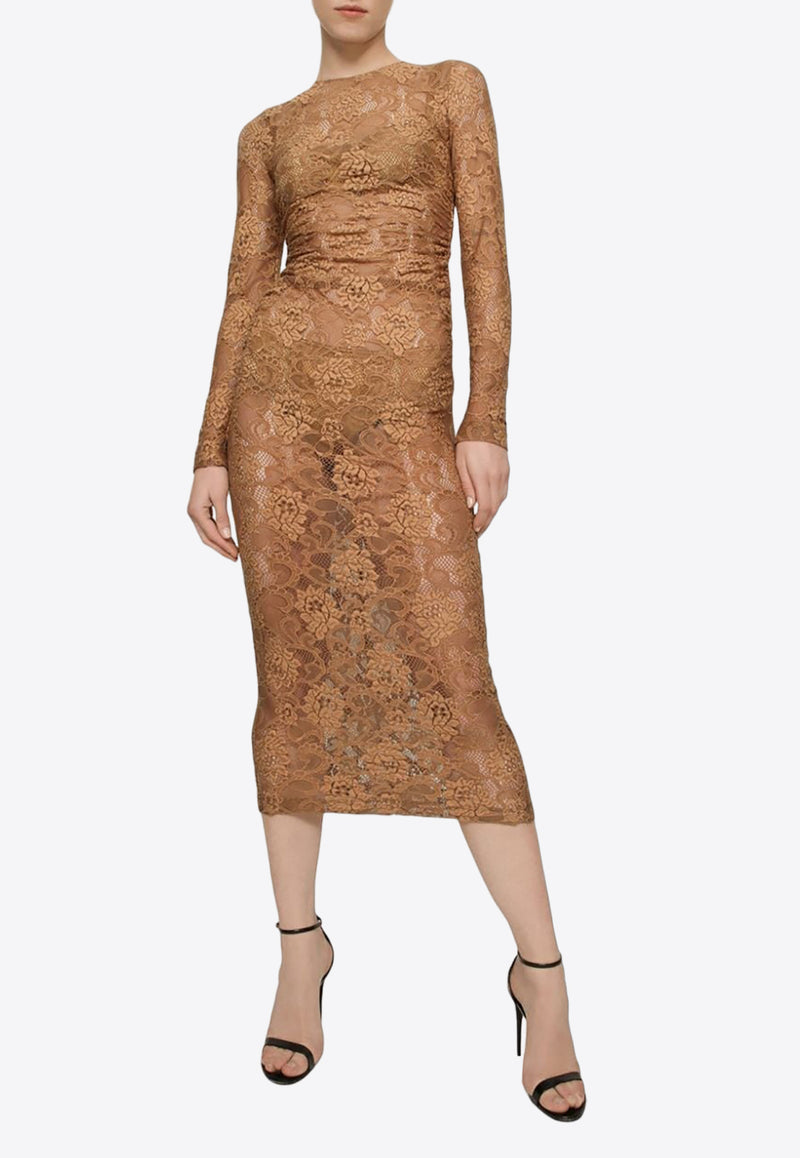 Dolce 
Gabbana Sleeved Midi Dress Brown F6DBAT FLUBV M3041