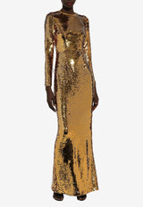 Dolce 
Gabbana Sequined Mermaid Maxi Dress F6DEPT FLMII S0997 Gold