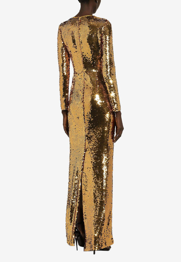 Dolce 
Gabbana Sequined Mermaid Maxi Dress F6DEPT FLMII S0997 Gold