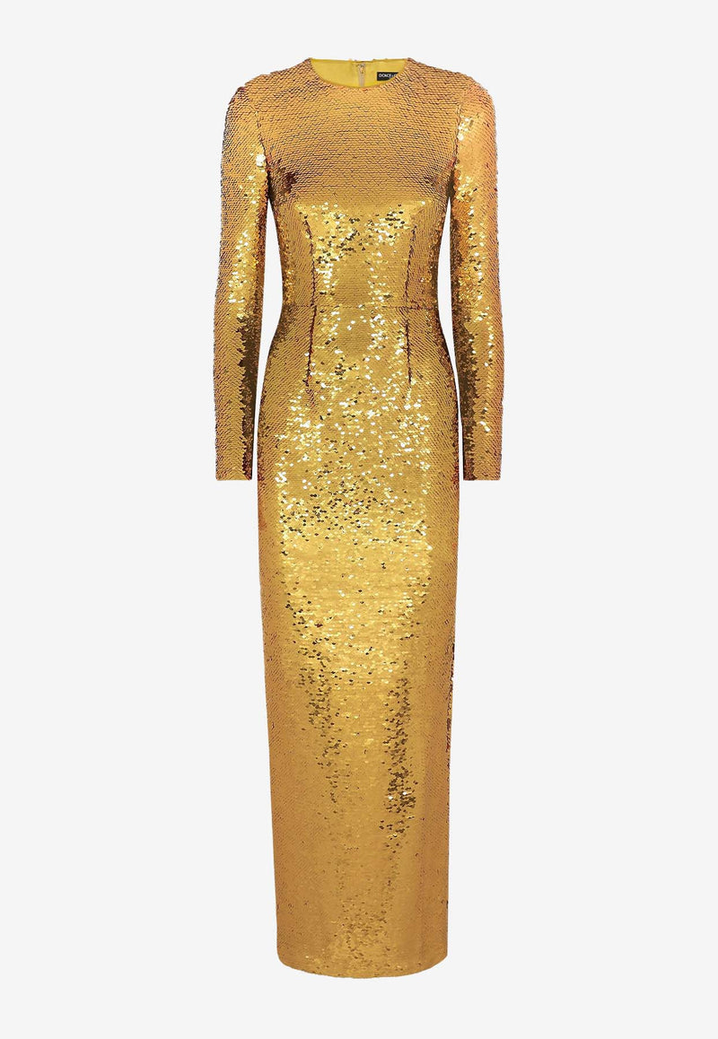 Dolce 
Gabbana Sequined Mermaid Maxi Dress F6DEPT FLMII S0997 Gold