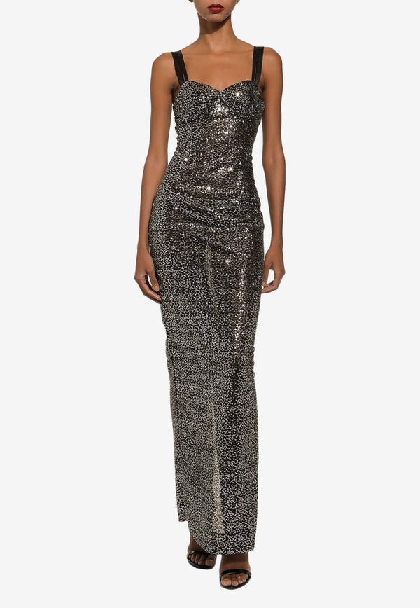 Dolce 
Gabbana Long Sequined Corset Dress F6DFWT FLSFG S8450 Silver