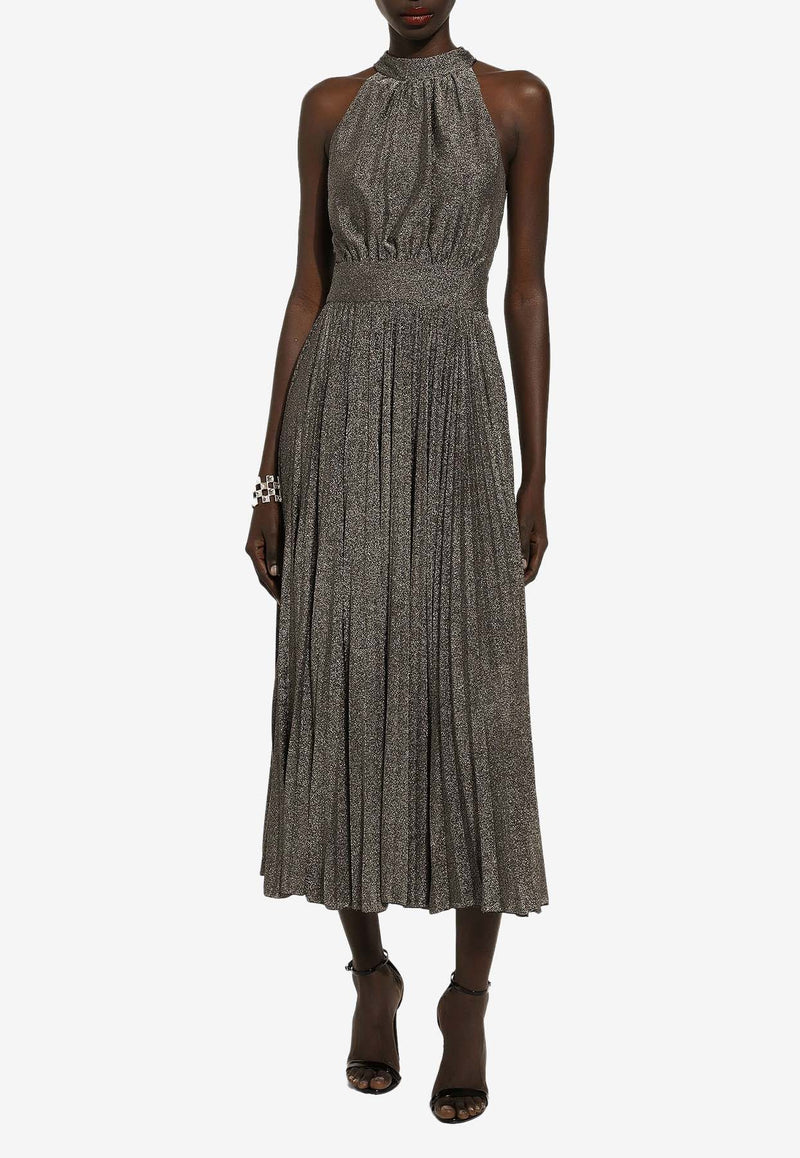 Dolce 
Gabbana Pleated Halterneck Midi Dress F6DGST FUGP2 S0998 Silver