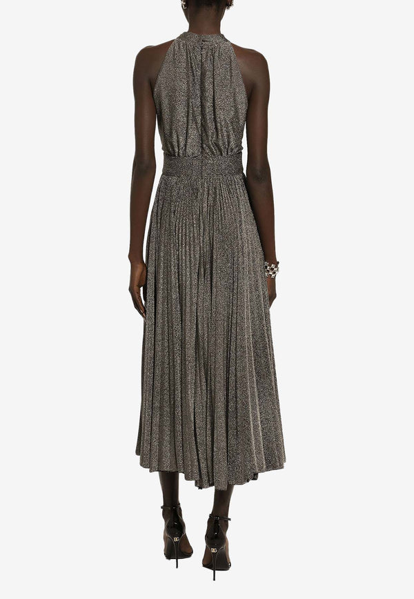 Dolce 
Gabbana Pleated Halterneck Midi Dress F6DGST FUGP2 S0998 Silver