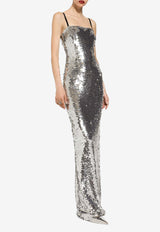 Dolce 
Gabbana Sequined Sleeveless Maxi Dress F6DINT FLSF0 S0998 Silver