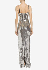 Dolce 
Gabbana Sequined Sleeveless Maxi Dress F6DINT FLSF0 S0998 Silver