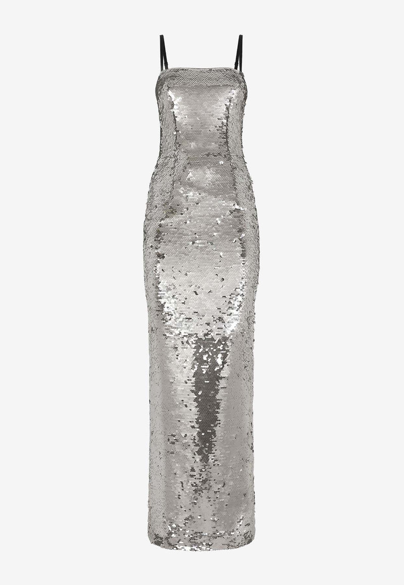 Dolce 
Gabbana Sequined Sleeveless Maxi Dress F6DINT FLSF0 S0998 Silver