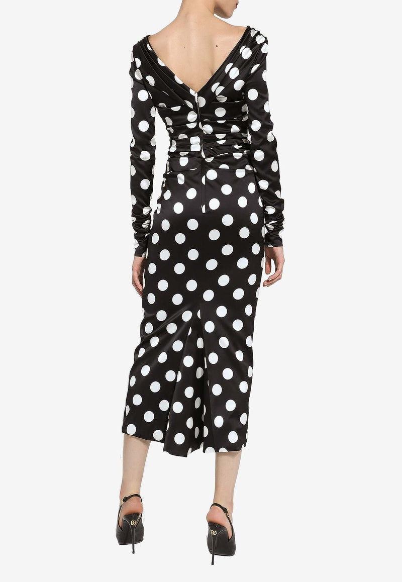 Dolce 
Gabbana Polka-Dot Satin Midi Dress F6DJFT FSIBL HNL2W