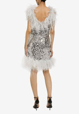 Dolce 
Gabbana Feather-Embellished Sequin Mini Dress F6DKWT HLMZM S0998 Silver