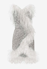 Dolce 
Gabbana Feather-Embellished Sequin Mini Dress F6DKWT HLMZM S0998 Silver