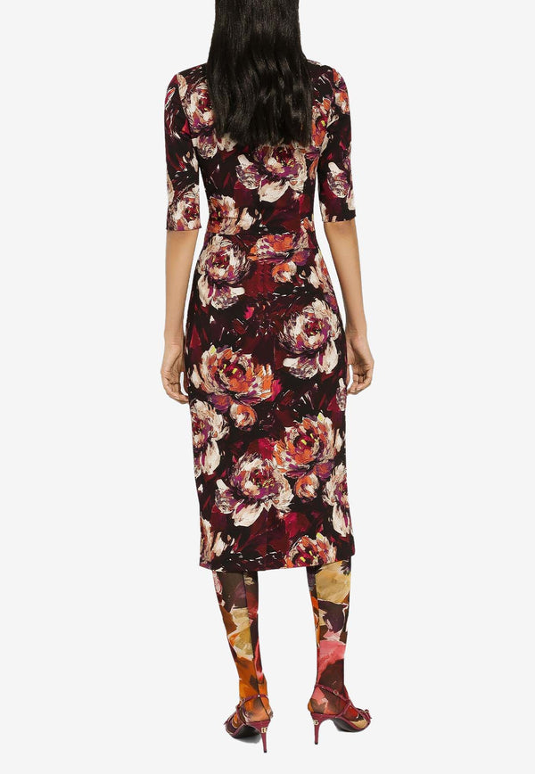 Dolce 
Gabbana Peony Print Sleeved Midi Dress F6EAJT FSIBD HR4YC