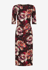 Dolce 
Gabbana Peony Print Sleeved Midi Dress F6EAJT FSIBD HR4YC