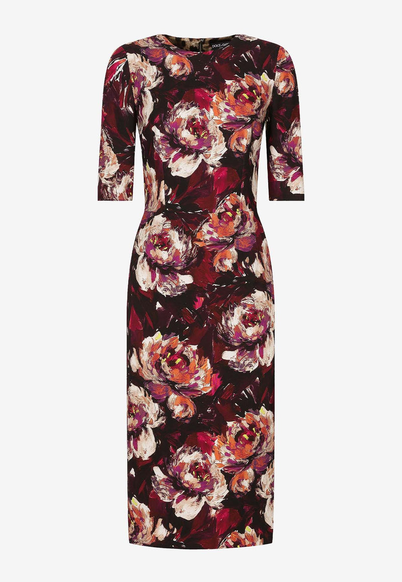 Dolce 
Gabbana Peony Print Sleeved Midi Dress F6EAJT FSIBD HR4YC