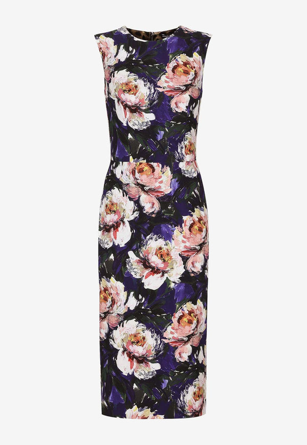 Dresses Peony-Print Sleeveless Midi Dress F6EAKT FSIBD HP4YC