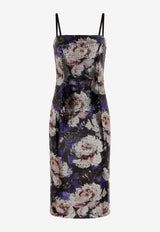 Peony-Print Sleeveless Midi Dress