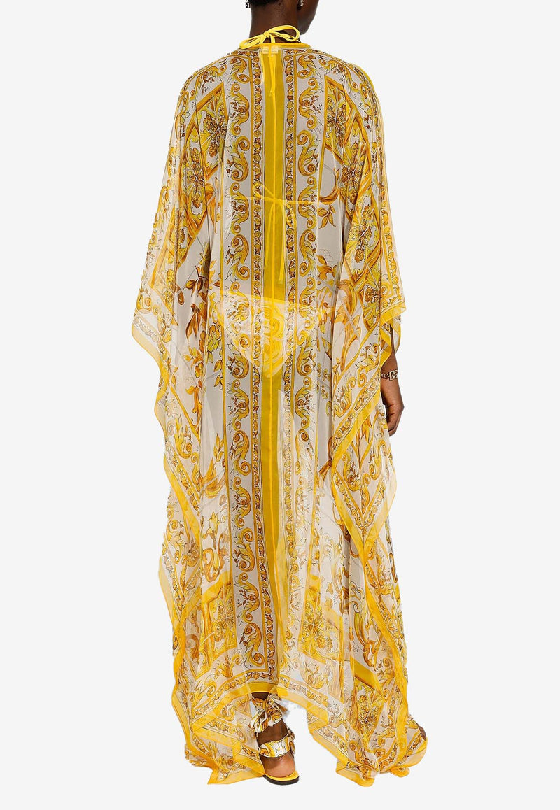 Dolce 
Gabbana Majolica Print Silk Chiffon Maxi Dress F6F1HT HI1BK HG3TN Yellow