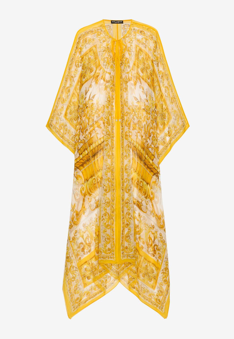 Dolce 
Gabbana Majolica Print Silk Chiffon Maxi Dress F6F1HT HI1BK HG3TN Yellow