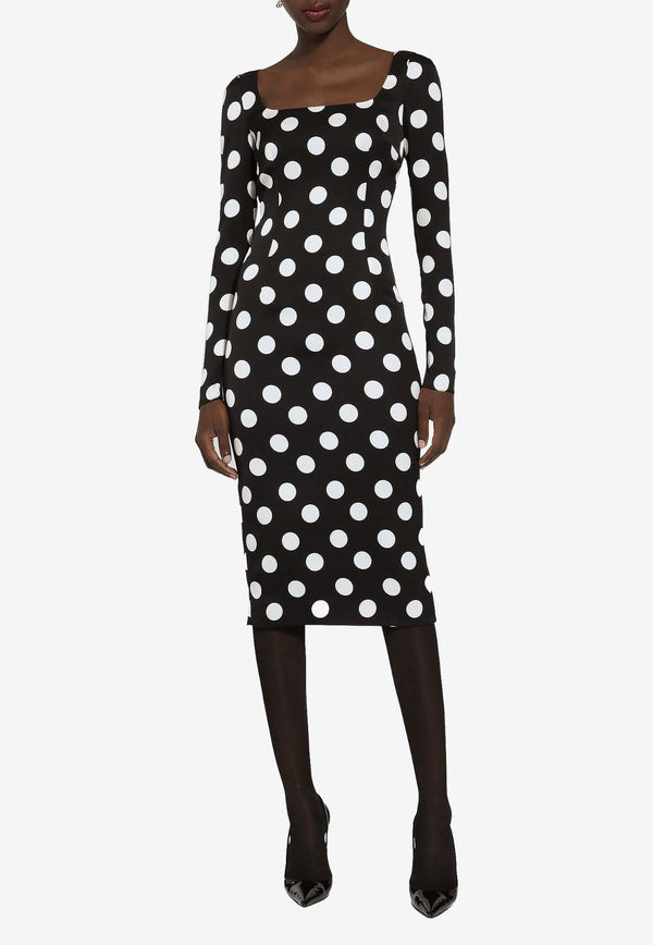 Dolce 
Gabbana Polka-Dot Silk Midi Dress F6GAFT FSA6L HNL2W