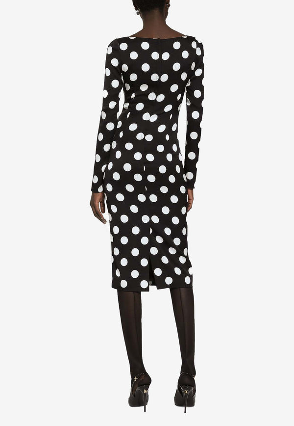 Dolce 
Gabbana Polka-Dot Silk Midi Dress F6GAFT FSA6L HNL2W