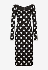 Dolce 
Gabbana Polka-Dot Silk Midi Dress F6GAFT FSA6L HNL2W