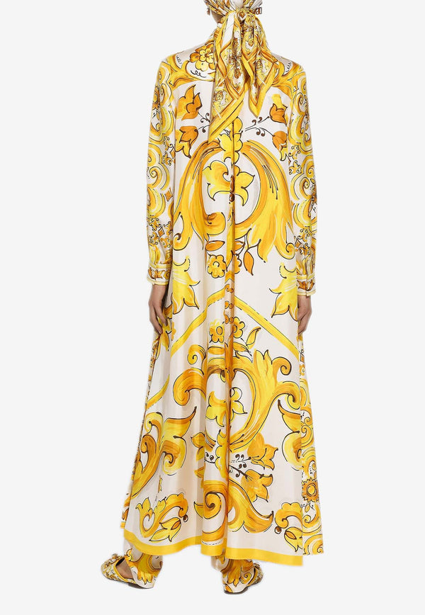 Dolce 
Gabbana Majolica Print Silk Maxi Shirt Dress F6JDET HI1TK HG3TN Yellow