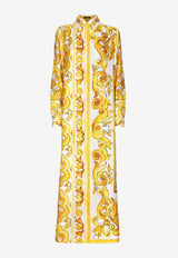 Dolce 
Gabbana Majolica Print Silk Maxi Shirt Dress F6JDET HI1TK HG3TN Yellow