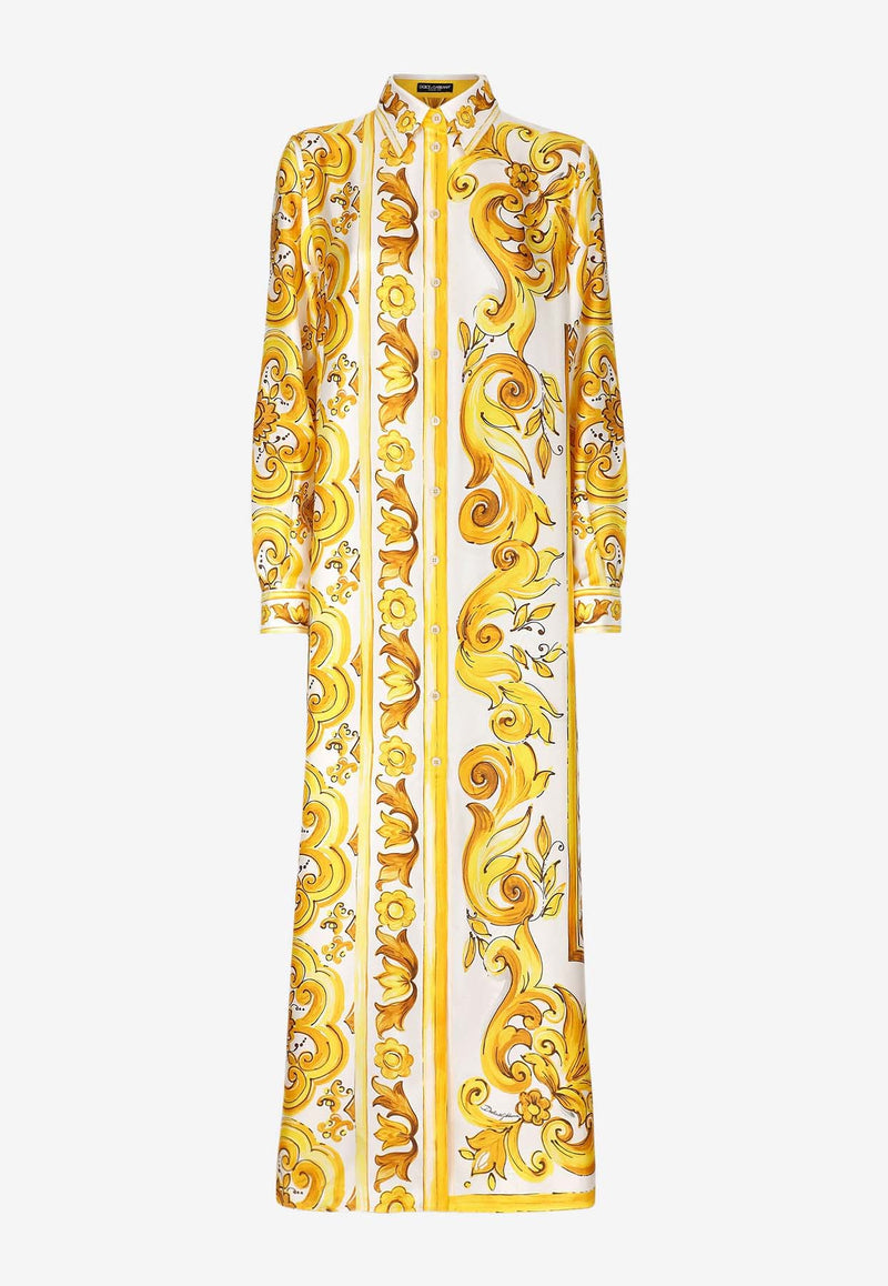 Dolce 
Gabbana Majolica Print Silk Maxi Shirt Dress F6JDET HI1TK HG3TN Yellow