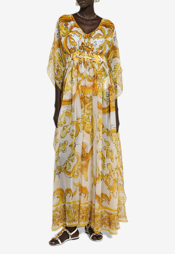 Dolce 
Gabbana Majolica Print Silk Chiffon Maxi Dress F6JDFT HI1TZ H95DQ Yellow