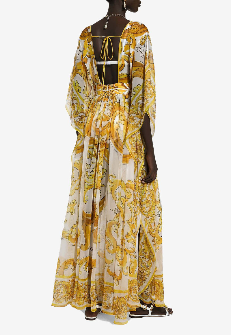 Dolce 
Gabbana Majolica Print Silk Chiffon Maxi Dress F6JDFT HI1TZ H95DQ Yellow