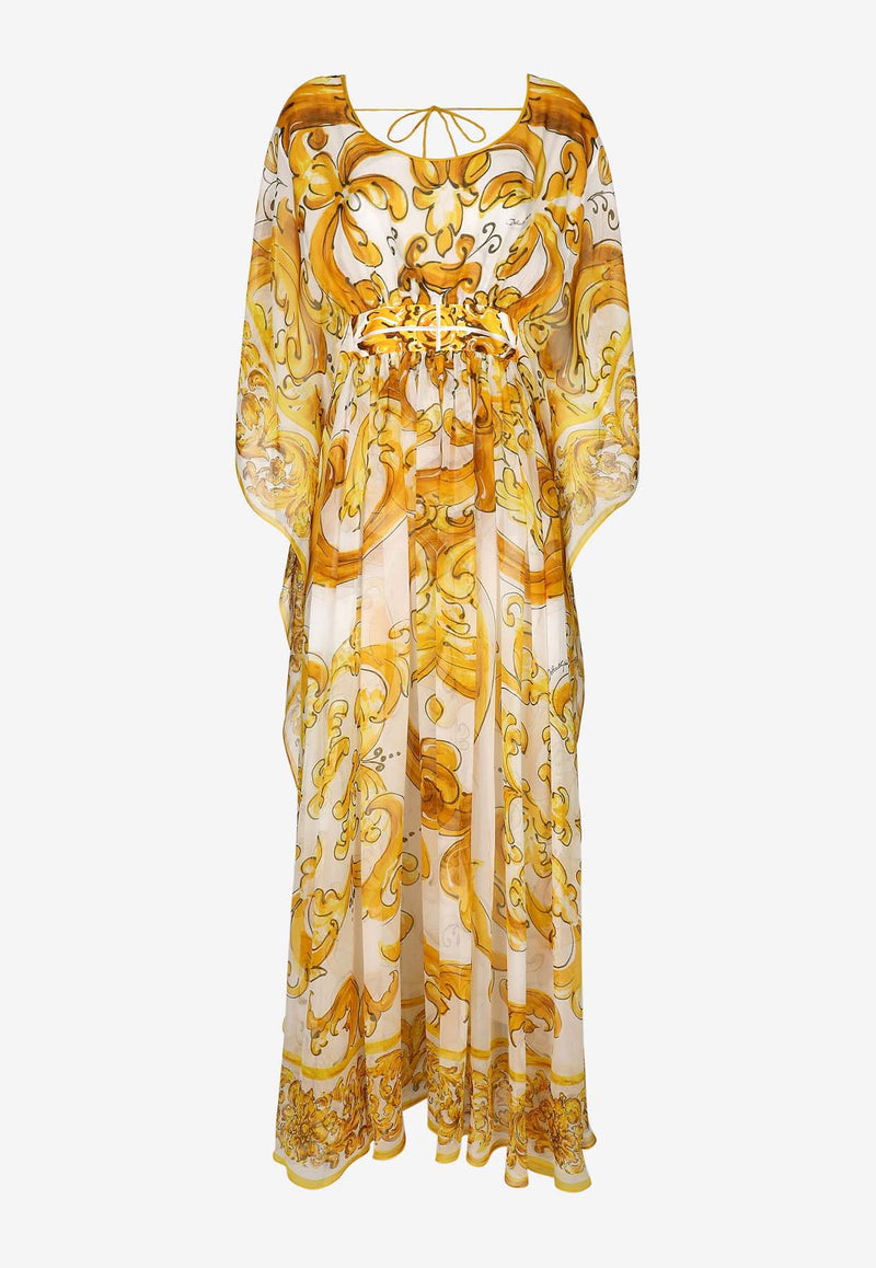 Dolce 
Gabbana Majolica Print Silk Chiffon Maxi Dress F6JDFT HI1TZ H95DQ Yellow