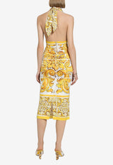 Dolce 
Gabbana Majolica Print Silk Midi Corset Dress F6JDGT FHAA4 H45DQ Yellow