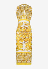 Dolce 
Gabbana Majolica Print Silk Midi Corset Dress F6JDGT FHAA4 H45DQ Yellow