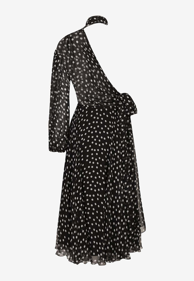 Dresses Polka-Dot One-Shoulder Chiffon Dress F6JFLT IS1UI HNBDW