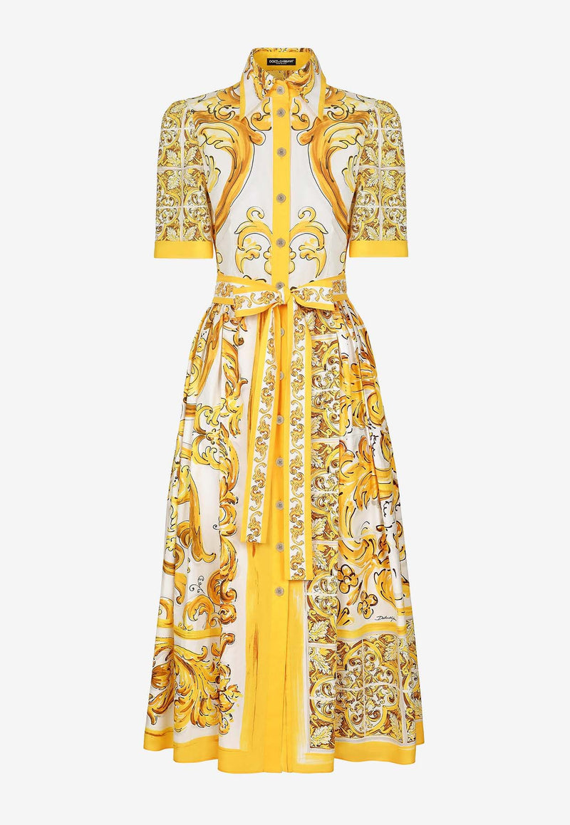 Dolce 
Gabbana Majolica Print Midi Shirt Dress F6JFNT FI5JK HG5DQ Yellow