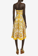 Dolce 
Gabbana Majolica Print Strapless Silk Midi Dress F6JFQT HI1T1 HG5DQ Yellow