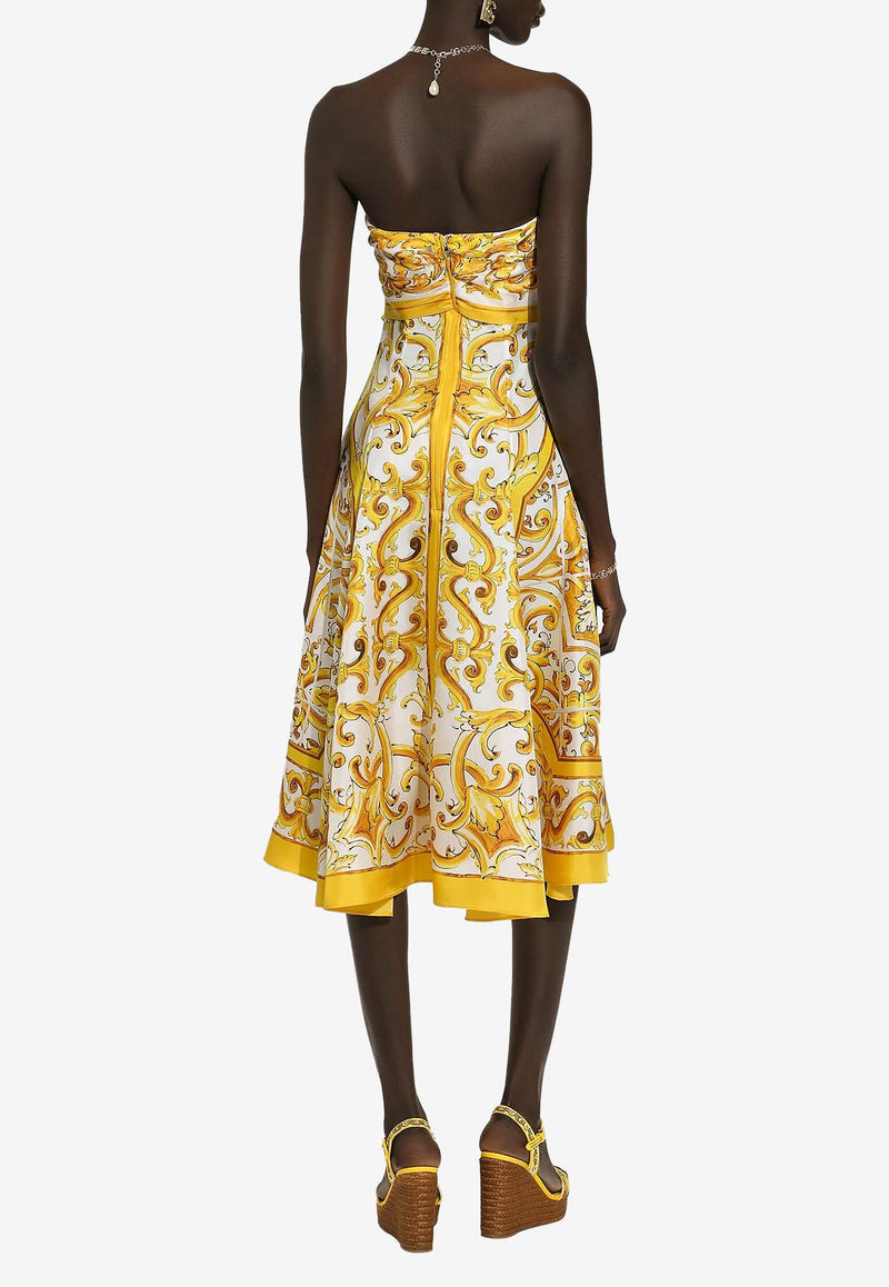 Dolce 
Gabbana Majolica Print Strapless Silk Midi Dress F6JFQT HI1T1 HG5DQ Yellow