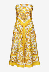 Dolce 
Gabbana Majolica Print Strapless Silk Midi Dress F6JFQT HI1T1 HG5DQ Yellow