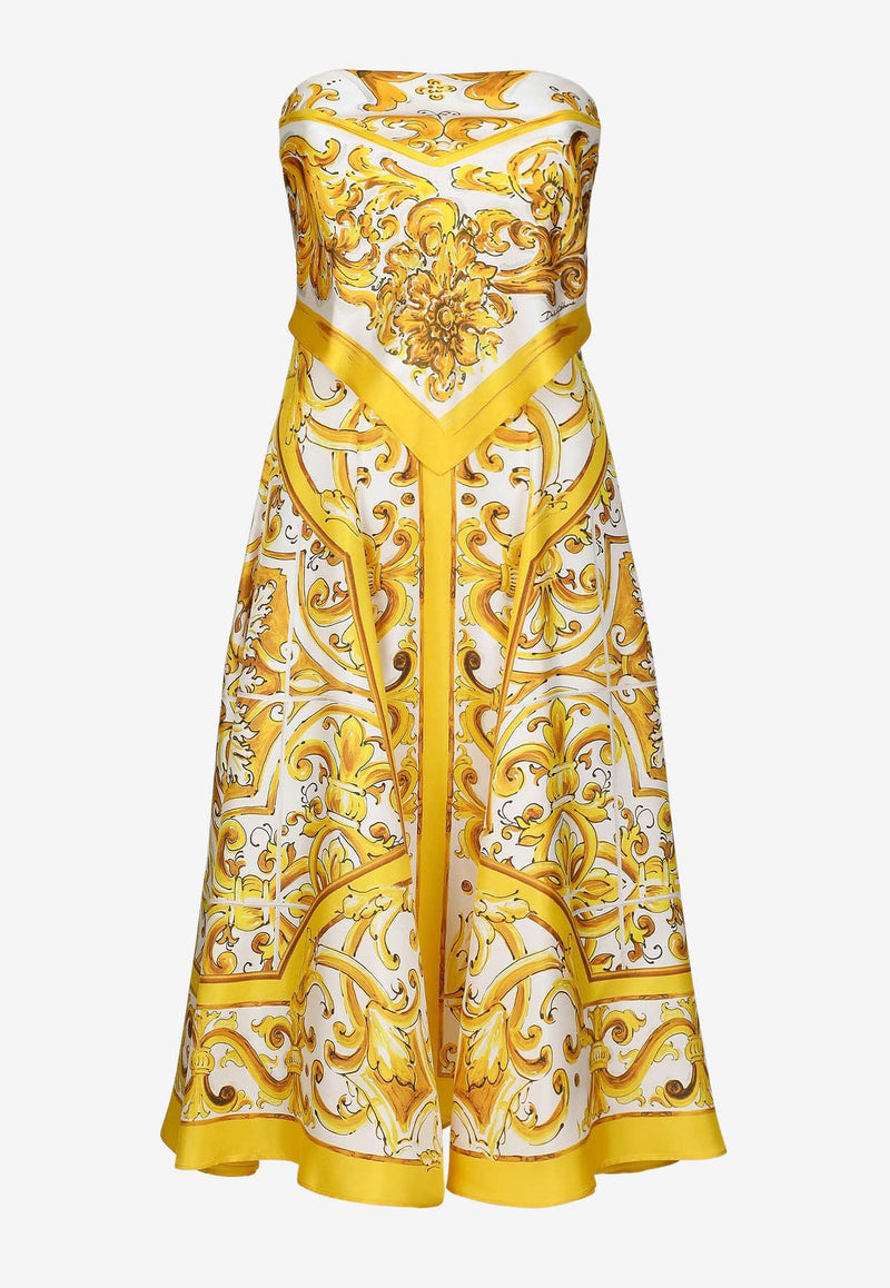 Dolce 
Gabbana Majolica Print Strapless Silk Midi Dress F6JFQT HI1T1 HG5DQ Yellow