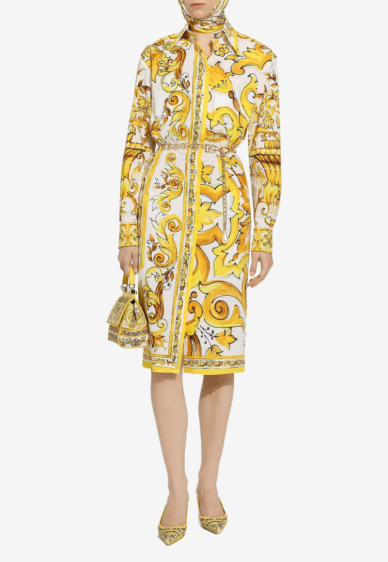 Dolce 
Gabbana Majolica Print Midi Shirt Dress F6JHNT HH5EA HG3TN Yellow