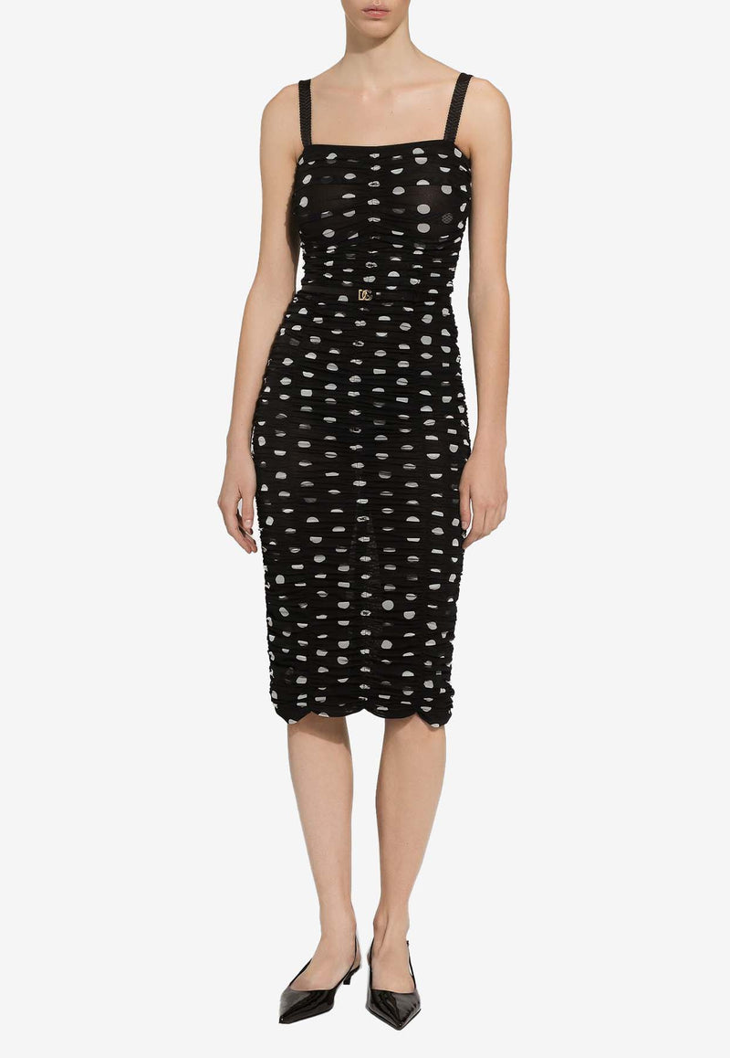 Dolce 
Gabbana Polka Dot Print Draped Tulle Midi Dress F6JHXT FSRP7 HNZRW Black