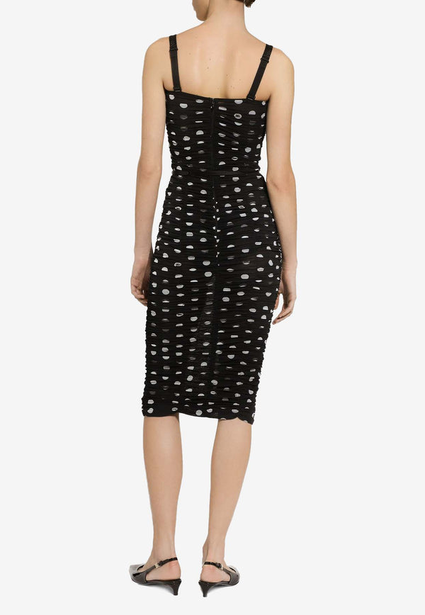 Dolce 
Gabbana Polka Dot Print Draped Tulle Midi Dress F6JHXT FSRP7 HNZRW Black