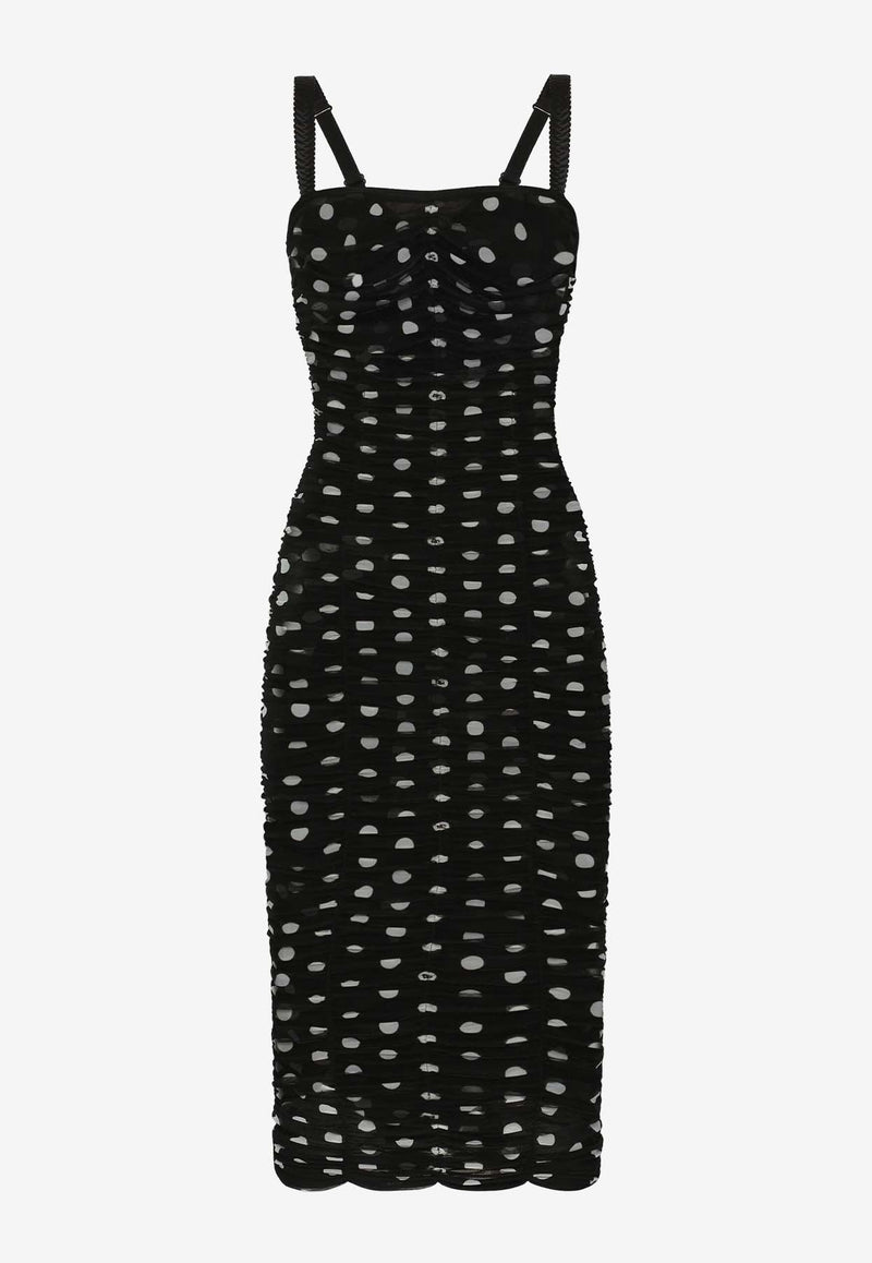 Dolce 
Gabbana Polka Dot Print Draped Tulle Midi Dress F6JHXT FSRP7 HNZRW Black