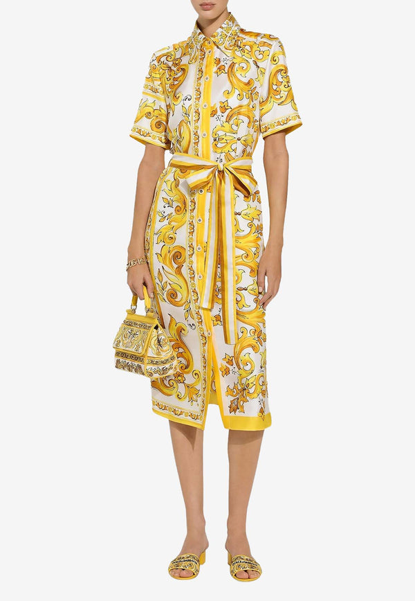 Dolce 
Gabbana Majolica Print Silk Midi Shirt Dress F6JICT HI1TK HG3TN Yellow