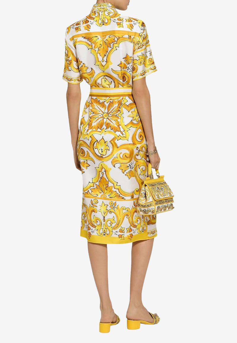 Dolce 
Gabbana Majolica Print Silk Midi Shirt Dress F6JICT HI1TK HG3TN Yellow