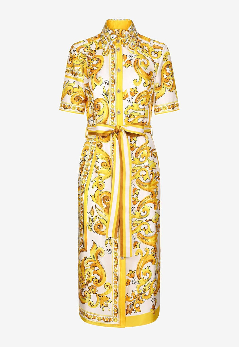 Dolce 
Gabbana Majolica Print Silk Midi Shirt Dress F6JICT HI1TK HG3TN Yellow