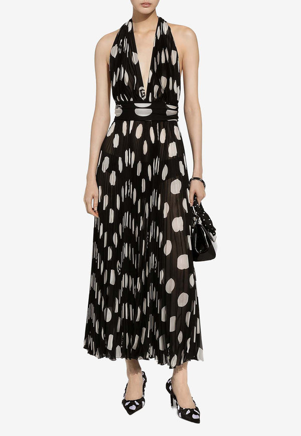 Dolce 
Gabbana Polka Dot Print Pleated Chiffon Midi Dress F6JJET IS1I7 HNSRA Black