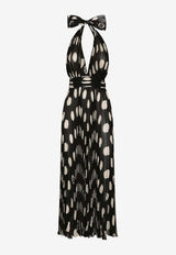 Dolce 
Gabbana Polka Dot Print Pleated Chiffon Midi Dress F6JJET IS1I7 HNSRA Black