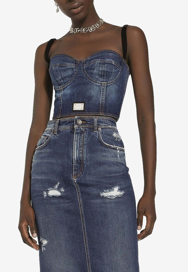 Dolce 
Gabbana Logo Tag Denim Corset Top F73H5D G8KT2 S9001 Blue