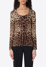 Dolce 
Gabbana Silk-Blend Leopard Print T-shirt Brown F73V6TFSADD/P_DOLCE-HY13M