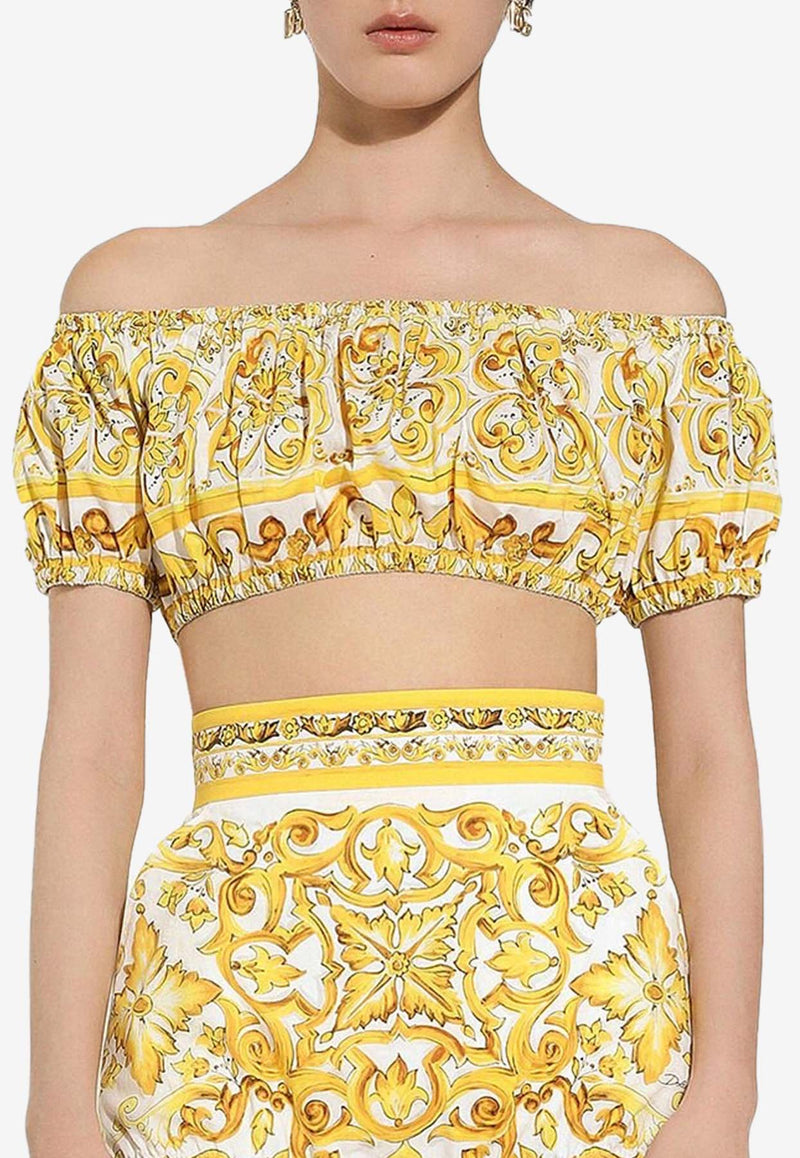 Dolce 
Gabbana Majolica Print Off-Shoulder Cropped Top F755RT HH5BA HG3TN Yellow